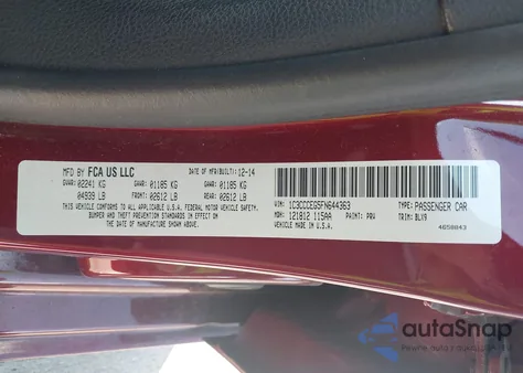 2015 Chrysler 200 C из США, поврежденный, VIN 1C3CCCEG5FN644363